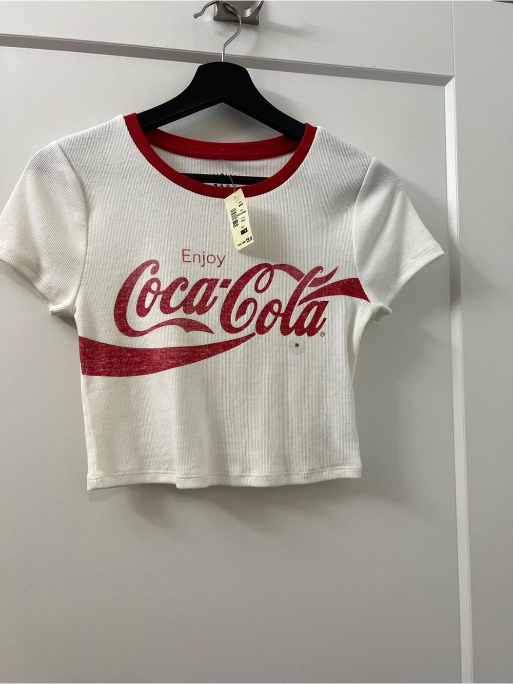 Hollister White Crop Tee with Red Coca‑Cola Logo